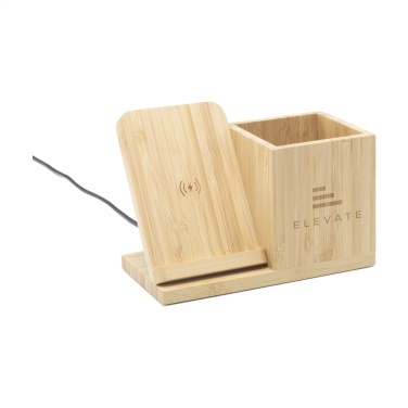 Logotrade promotional giveaway image of: Bamboo Boss 15W charger/pen holder