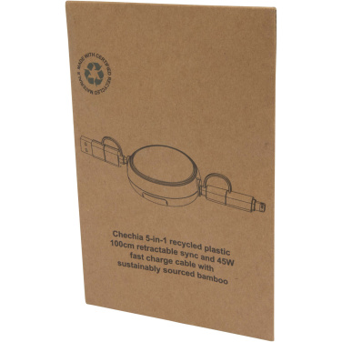 Logo trade promotional products picture of: Chechia 5-in-1 recycled plastic 100 cm retractable data sync and 45W fast charge cable