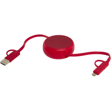 Logo trade promotional items image of: Alasia 5-in-1 100 cm recycled plastic and aluminium retractable data sync and 45W fast charge cable