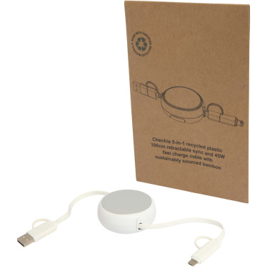 Logo trade promotional products picture of: Alasia 5-in-1 100 cm recycled plastic and aluminium retractable data sync and 45W fast charge cable