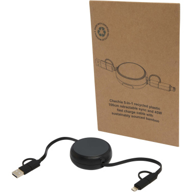 Logo trade promotional merchandise picture of: Alasia 5-in-1 100 cm recycled plastic and aluminium retractable data sync and 45W fast charge cable