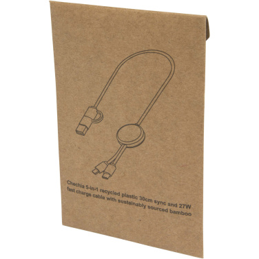 Logotrade business gifts photo of: Chechia 5-in-1 recycled plastic 30 cm data sync and 27W fast charge cable with bamboo details