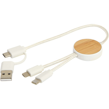 Logo trade promotional gifts image of: Chechia 5-in-1 recycled plastic 30 cm data sync and 27W fast charge cable with bamboo details