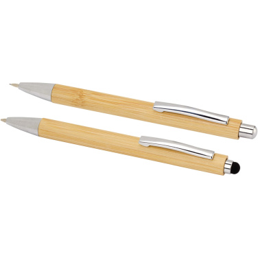 Logo trade promotional items image of: Oblys bamboo ballpoint pen and mechanical pencil set (black ink)