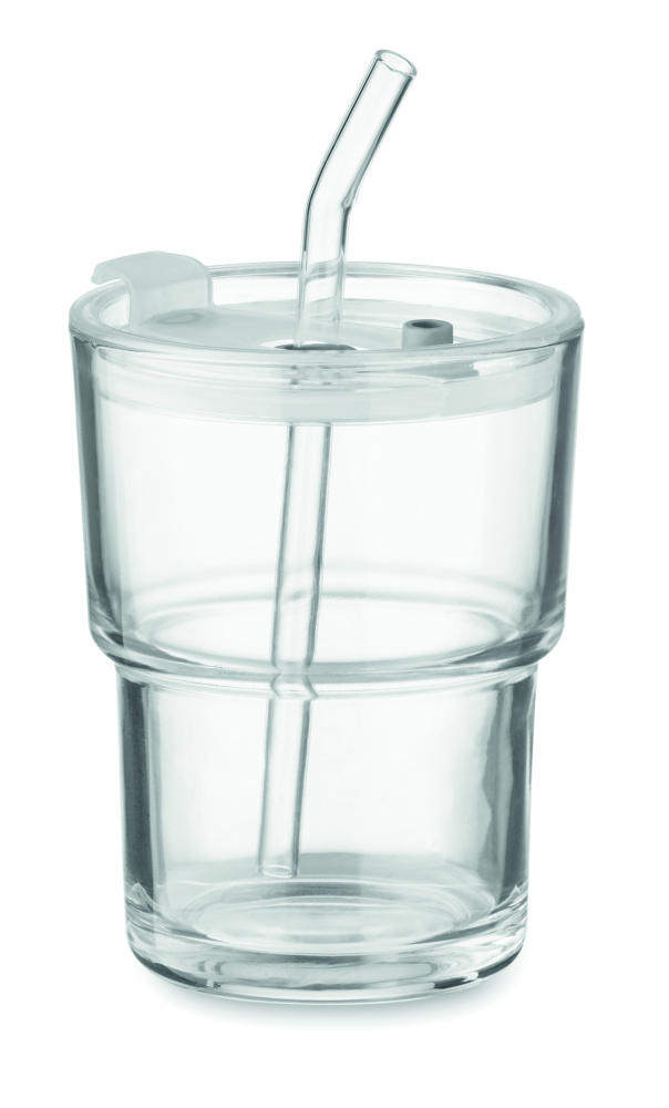 Logo trade promotional product photo of: Glass tumbler with straw 400ml