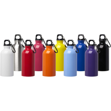 Logo trade promotional product photo of: Oregon 400 ml RCS certified single wall stainless steel water bottle with carabiner