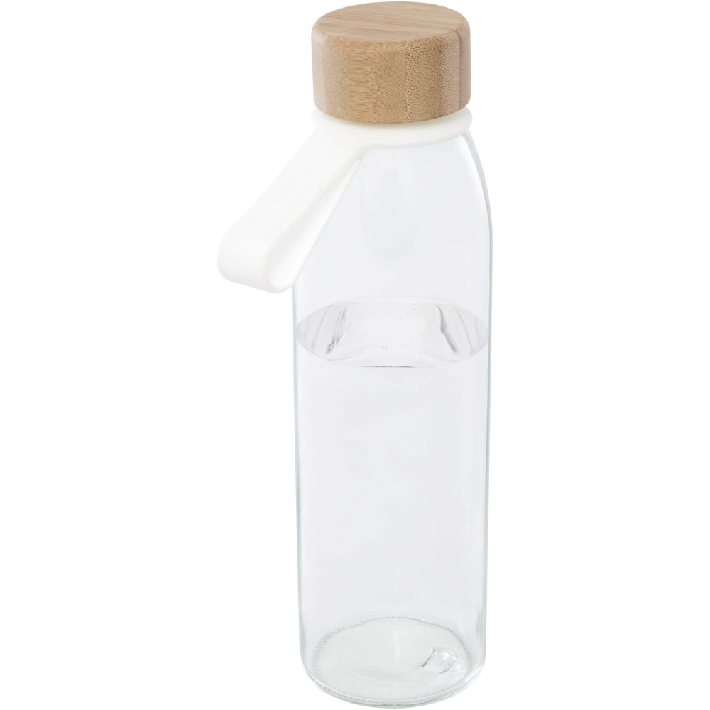 Logo trade promotional product photo of: Porto 500 ml glass water bottle with silicone handle and bamboo lid