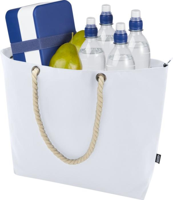 Logo trade promotional products image of: Panama GRS recycled beach cooler tote bag with cord handles