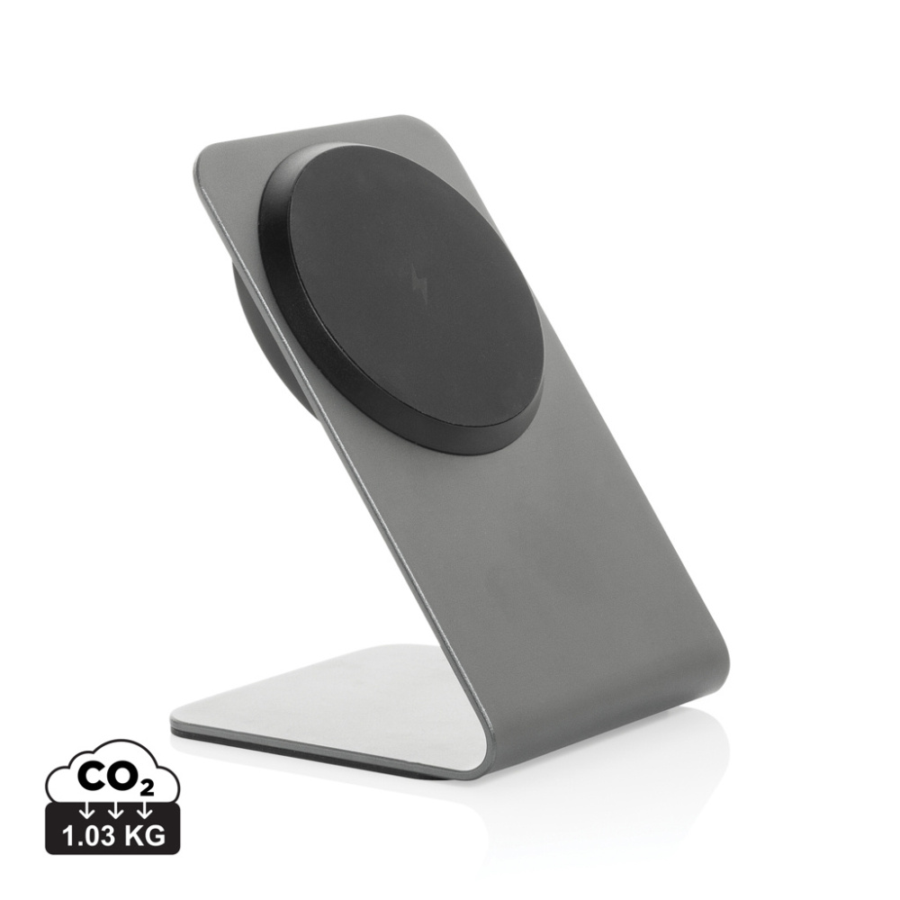 Logo trade promotional items picture of: Terra aluminium 15W magnetic wireless charging phone stand