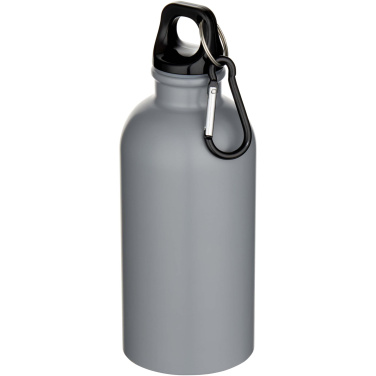 Logo trade promotional item photo of: Oregon 400 ml matte RCS recycled single wall stainless steel water bottle with carabiner