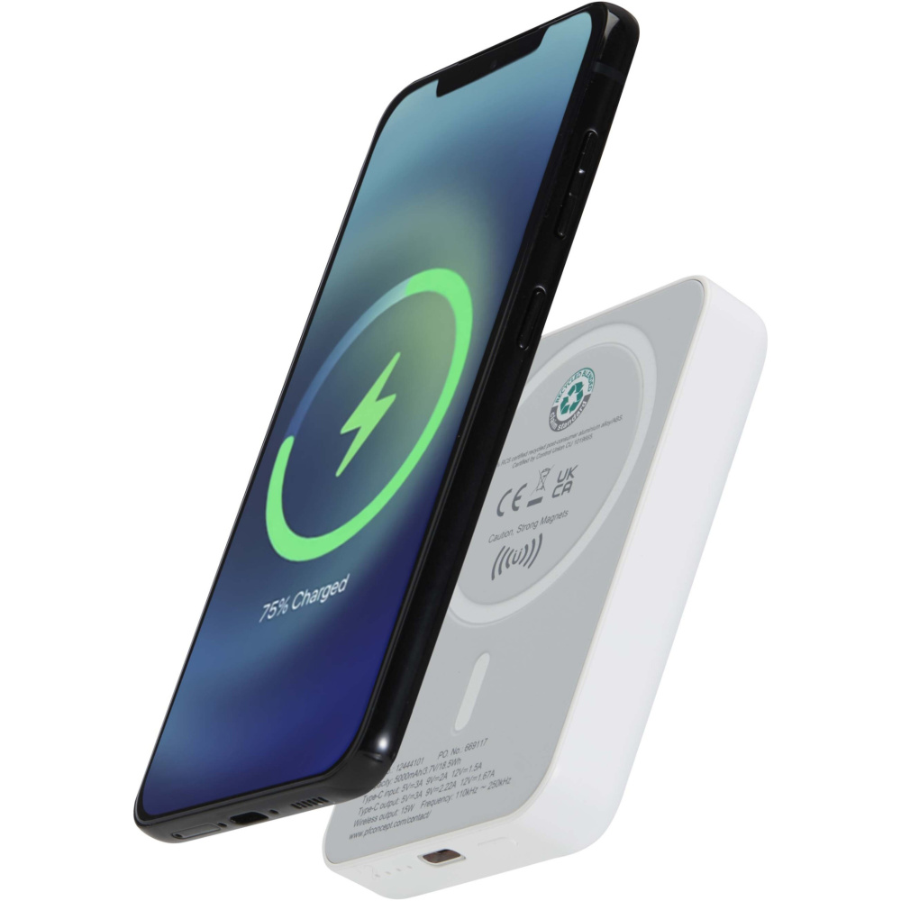Logotrade promotional item picture of: Acrab 5000 mAh 15W magnetic wireless power bank with 20W PD - made from recycled plastic