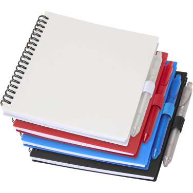 Logo trade advertising products image of: Niove recycled plastic soft cover notebook and ballpoint pen set (blue ink)