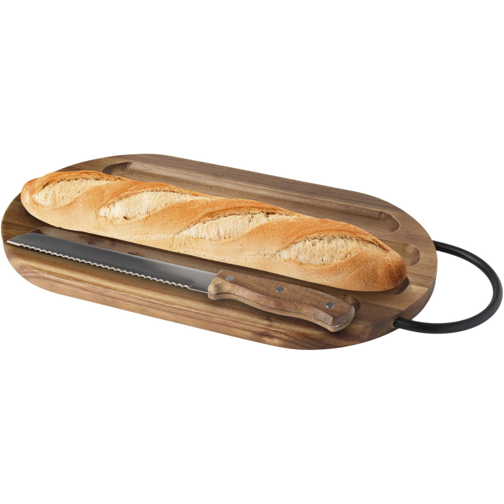 Logotrade promotional giveaway image of: Prestige acacia wood chopping board with bread knife