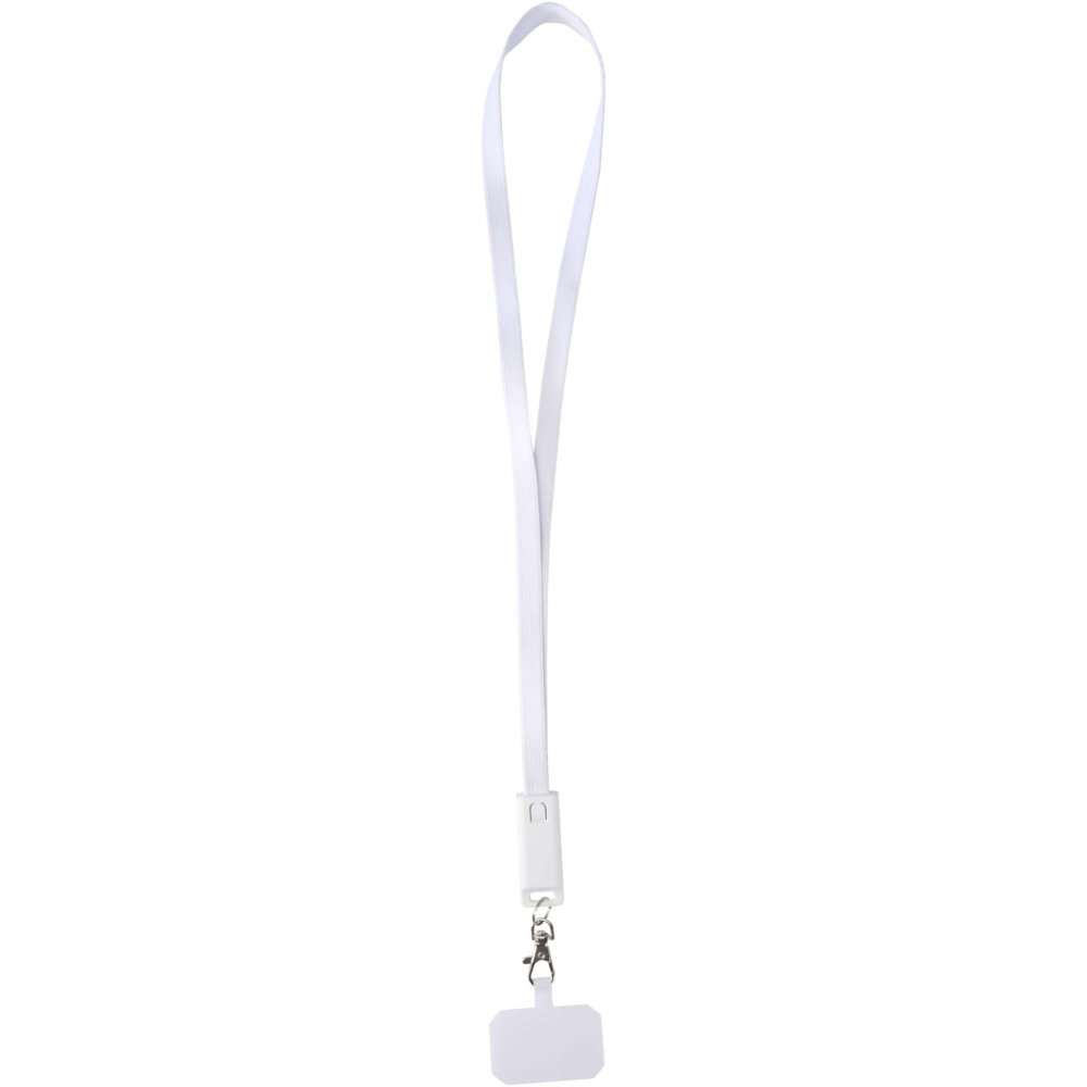 Logotrade promotional items photo of: Franz recycled plastic smartphone lanyard with built-in data sync and 65W fast charge 5-in-1 cable