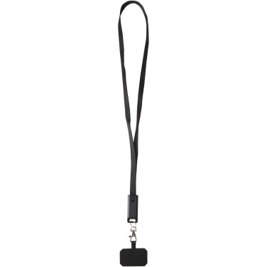 Logo trade promotional item photo of: Franz recycled plastic smartphone lanyard with built-in data sync and 65W fast charge 5-in-1 cable