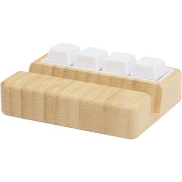 Logotrade corporate gift image of: Algol recycled plastic phone stand and fidget toy with bamboo details