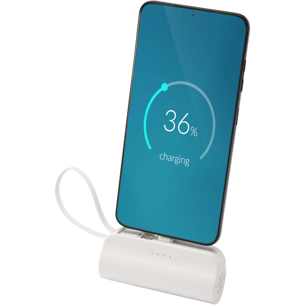 Logo trade promotional gift photo of: Alnair 5000 mAh 10W recycled plastic Type-C power bank with built-in flip stand and 2-in-1 cable