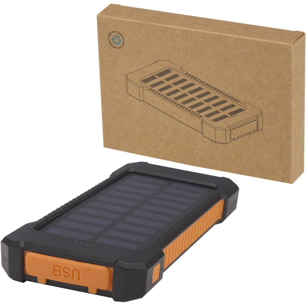 Logo trade advertising products picture of: Altair 5000 mAh 10W recycled plastic rugged solar power bank with built-in torch