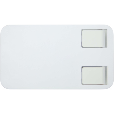 Logo trade business gifts image of: Alhena recycled plastic foldeable phone holder with metal desk stand