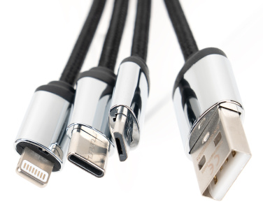 Logotrade promotional product picture of: 4-in-1 cable with elighted logo in a wooden casing