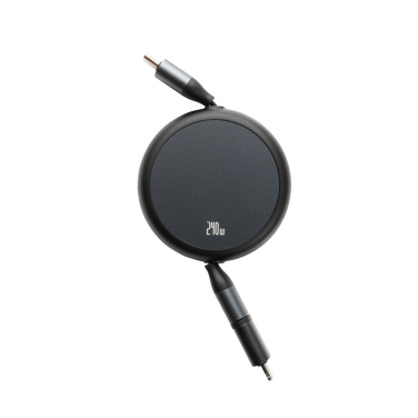 Logotrade promotional item image of: Terra RCS recycled aluminium retractable 240W 2-in-1 cable
