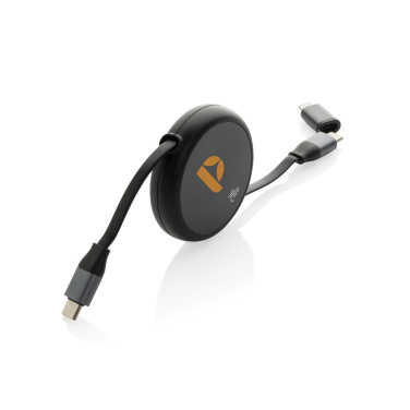 Logo trade business gift photo of: Terra RCS recycled aluminium retractable 240W 2-in-1 cable