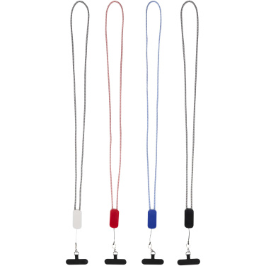 Logotrade promotional product picture of: Anser recycled plastic smartphone lanyard with 27W 5-in-1 built-in cable