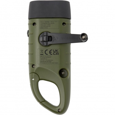 Logo trade reklaamtoote pilt: Helios taaskasutatud plastikust päikesedünamo taskulamp karabiiniga