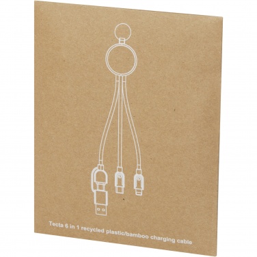 Logo trade mainostuotet tuotekuva: Tecta 6-in-1 kierrätysmuovista ja bambusta valmistettu latauskaapeli avaimenperällä