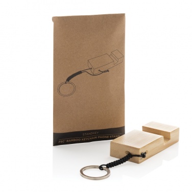 Logo trade mainostuote kuva: Standkey puhelinteline avaimenperä bambua