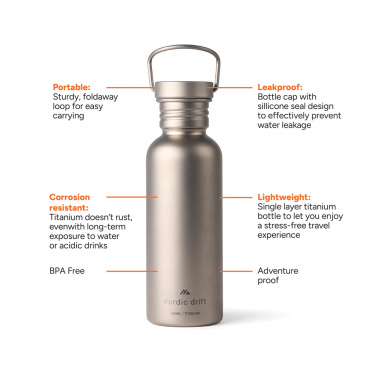 Logo trade mainoslahjat tuotekuva: Nordic Drift Trail -ultrakevyt titaanijuomapullo 600 ml