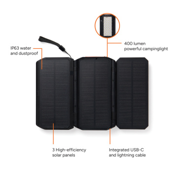 Logotrade mainoslahja tuotekuva: Nordic Drift Titan 10 000 mAh aurinkovirtapankki, 3 paneelia
