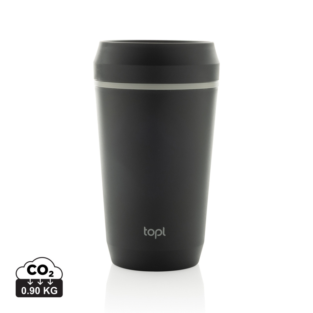 Logotrade firminės dovanos nuotrauka: „Topl“ perdirbto plastiko išsinešimui skirta stiklinė su patentuotu 360 laipsnių dangteliu, 354 ml