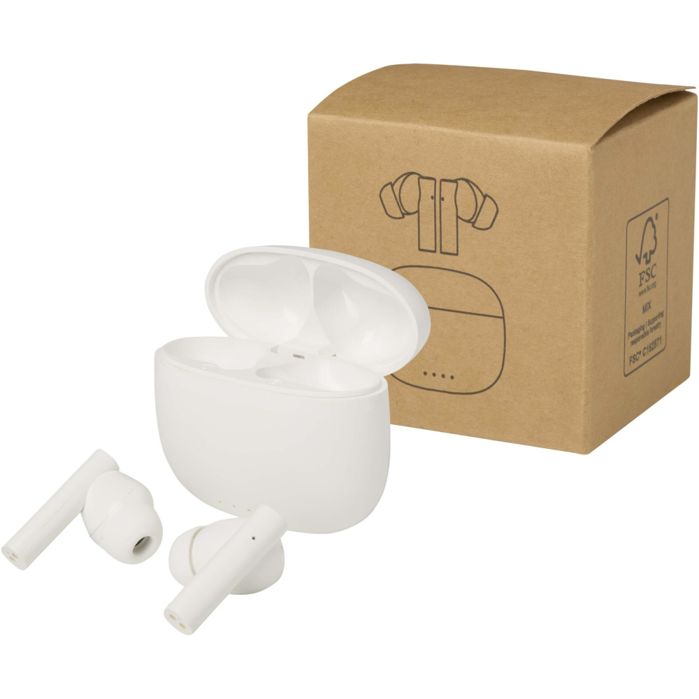 Logotrade korporatīvās dāvanas foto: Alterf pārstrādātas plastmasas patiesi bezvadu Bluetooth® austiņas ar silikona ausu uzgaļiem