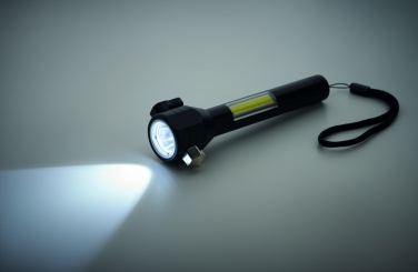 Лого трейд бизнес-подарки фото: 3-в-1 алюминиевый фонарь с аварийным молотком и резаком для ремня безопасности, с возможностью нанесения индивидуальной печати