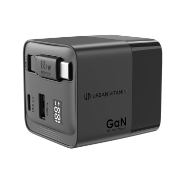 Logotrade profilprodukter bild: Urban Vitamin Mendocino 65W GaN-laddare med utdragbar kabel
