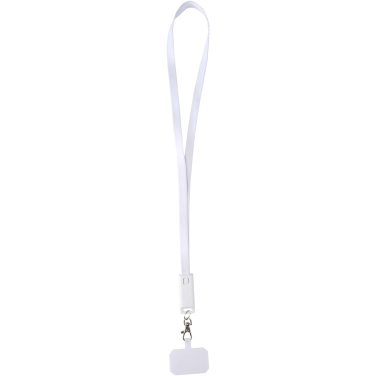 Logotrade reklamprodukter bild: Franz nyckelband för smartphone av återvunnen plast med inbyggd datasynkroniseringskabel och 65 W snabbladdande 5-i-1-kabel
