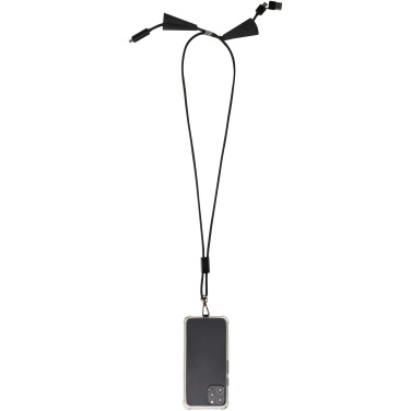 Logotrade kampanjprodukter bild: Funi nyckelband för smartphone av återvunnen plast med inbyggd datasynkroniseringskabel och 100 W snabbladdande 5-i-1-kabel