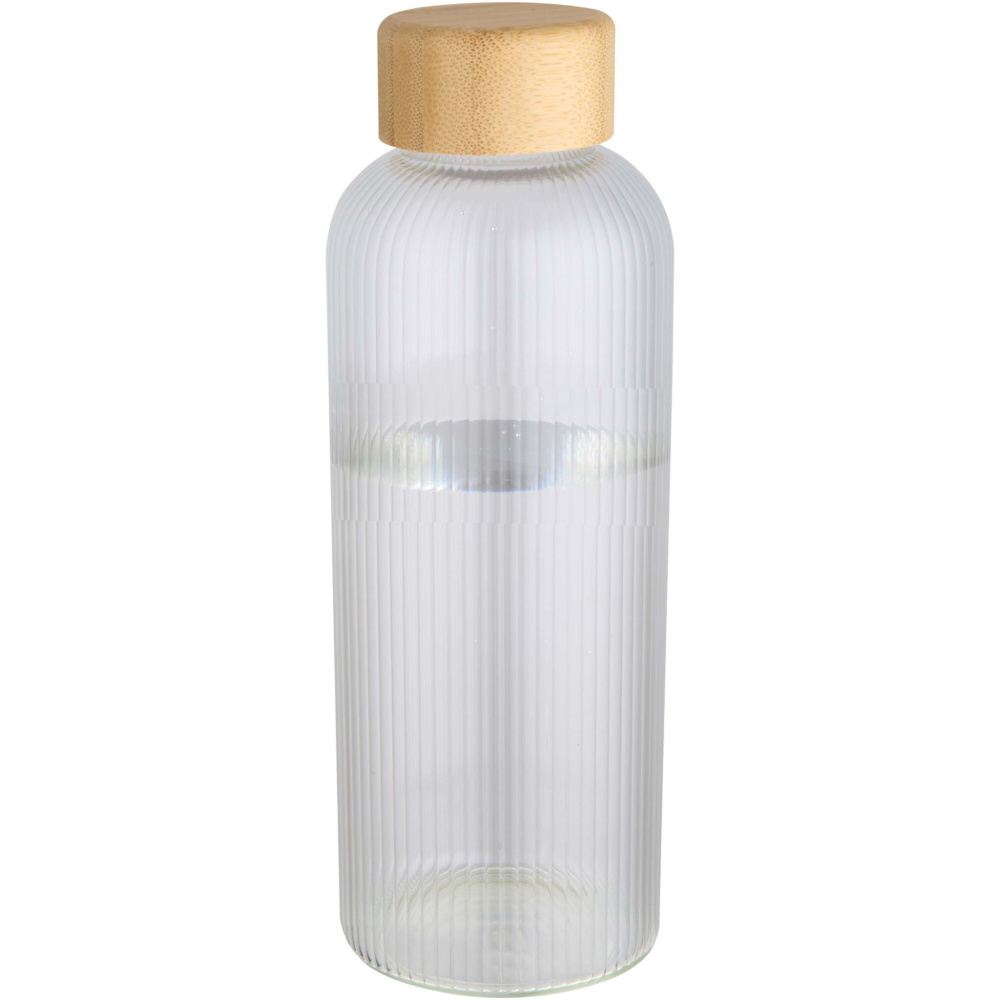 Logotrade profilreklam bild: Mirage 650 ml enkelväggig flaska i borosilikatglas med lock i bambu
