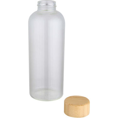 Logotrade presentreklam bild: Mirage 650 ml enkelväggig flaska i borosilikatglas med lock i bambu