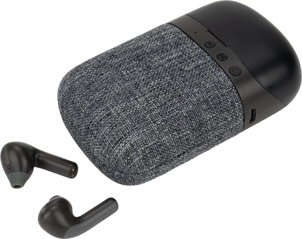 Logotrade profilreklam bild: Bluetooth-högtalare HF01 med inbyggda hörlurar 2 i 1