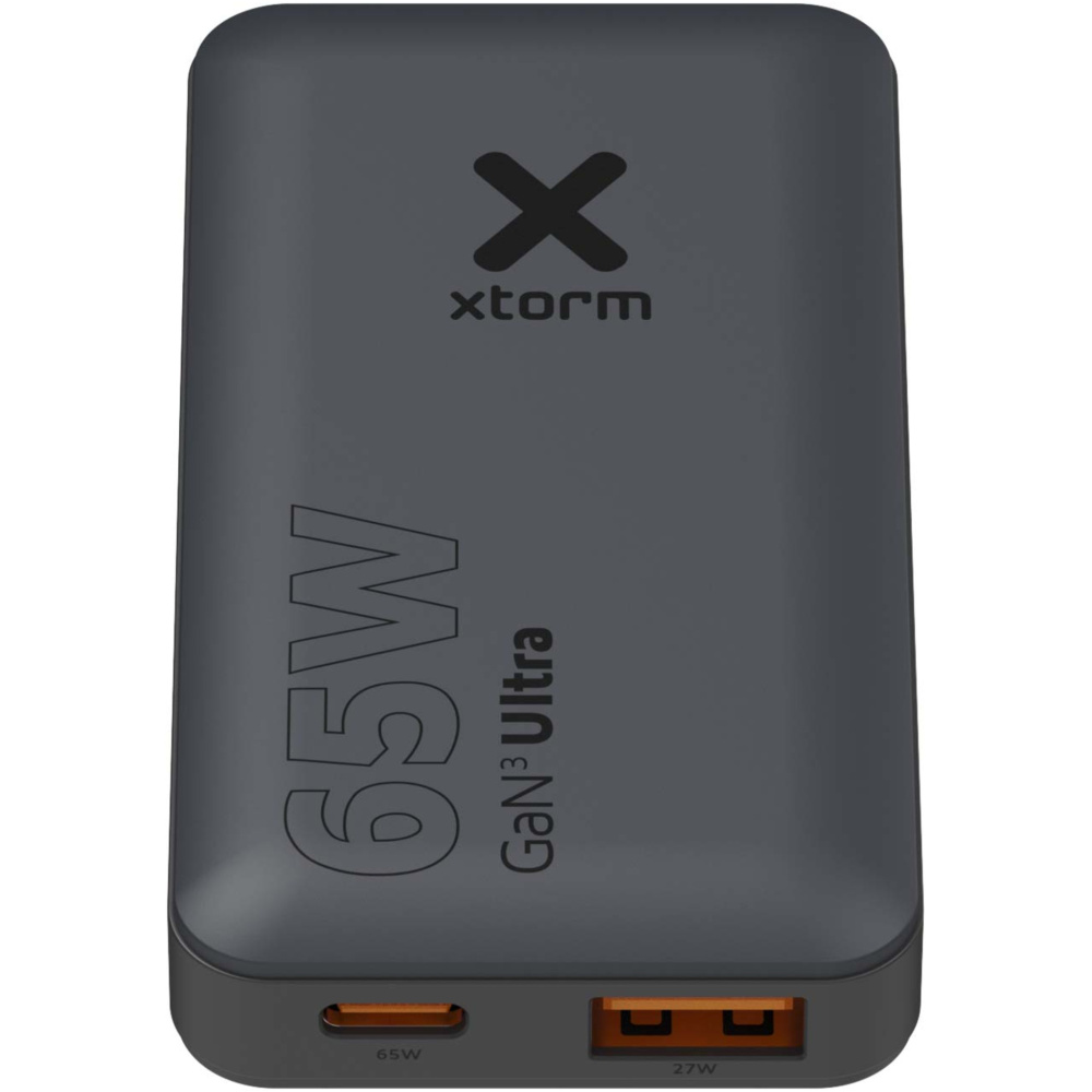 Logotrade profilprodukter bild: Xtorm 65 W snabbladdare set med kabel och resefodral för resor